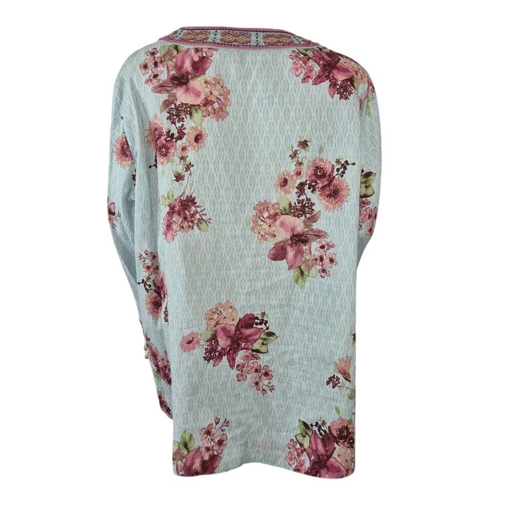 John Mark Women's Size S Floral Print Embroidered and Beaded Tunic Blue Pink 53 - Picture 6 of 14